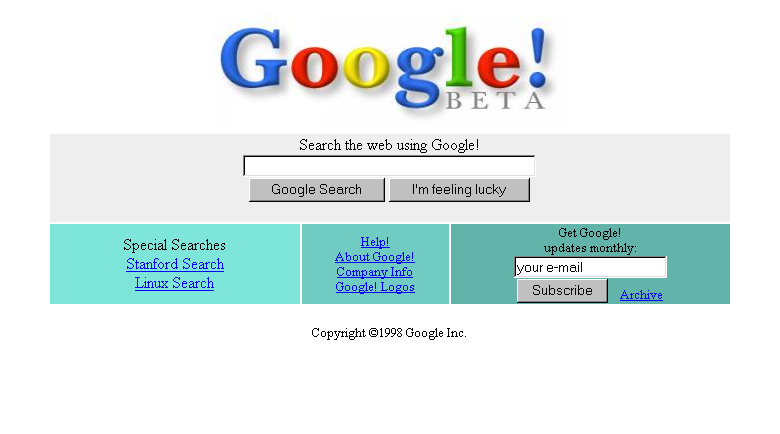 image of Google Searxh tool in 1998